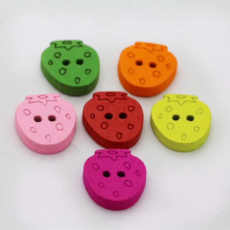 

100pcs creative cartoon strawberry colorful 1holes wood buttons 20*16mm decorative boutons fantaisie sewing decorative buttons
