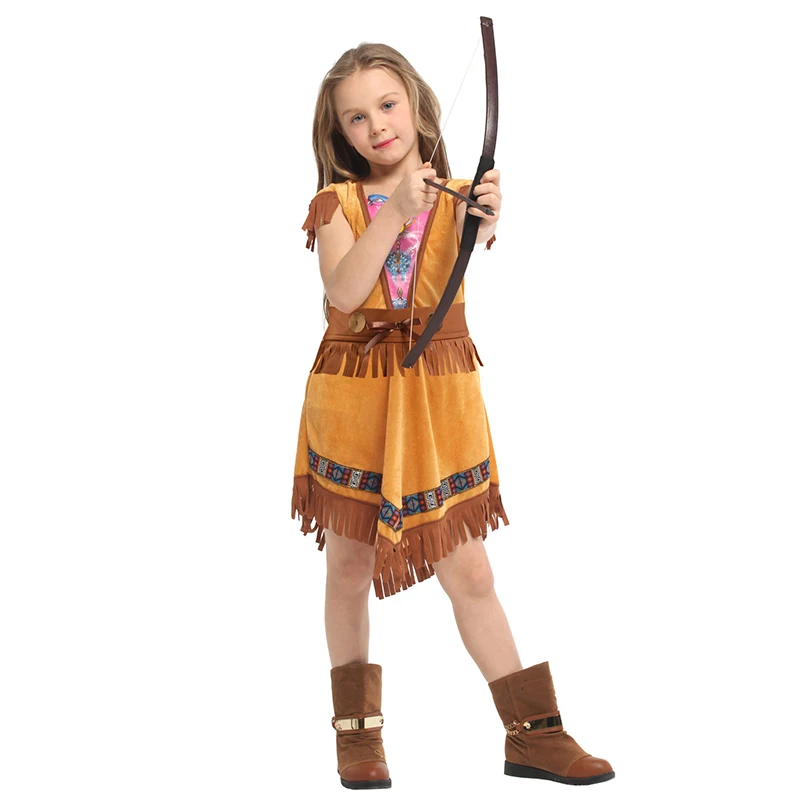 

Carnival Party Halloween Costumes American Primitive Girl Princess Cosplay Native Huntress Costume Fancy Dress for Girls