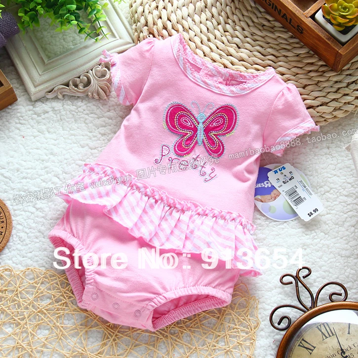 

new 2017 Summer baby & kids clothes newborn overall baby bodysuit baby girl short sleeves jumpsuit kids pink triangle creepers