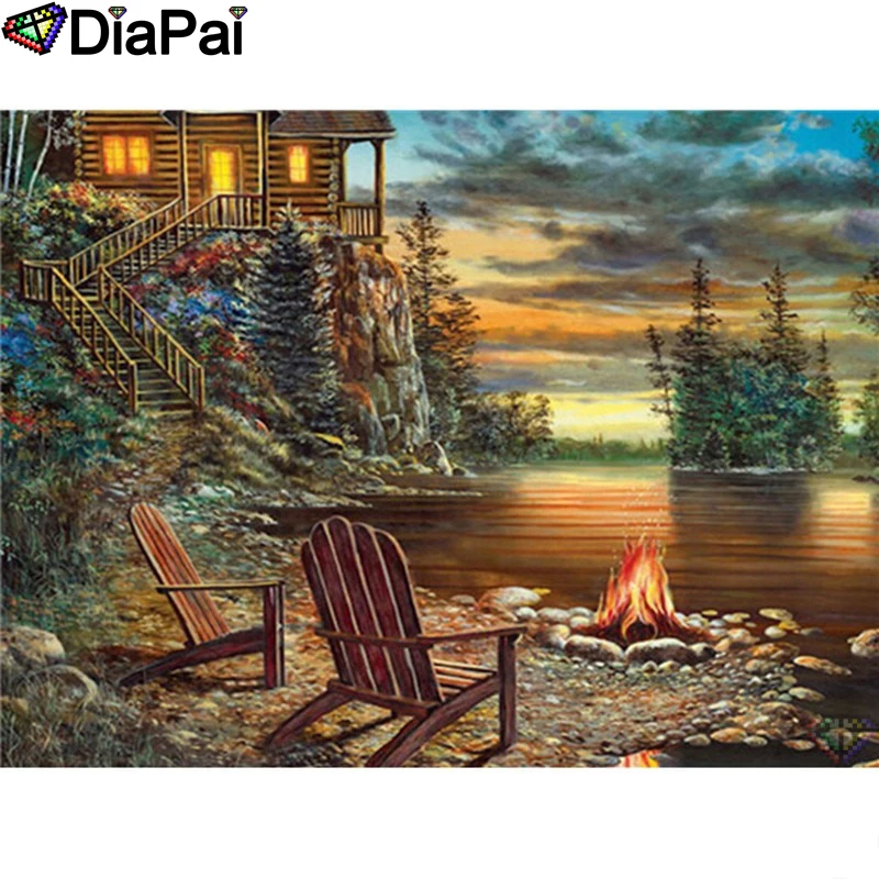 DIAPAI Алмазная картина 5D DIY 100% полностью квадратная/круглая дрель &quotDusk house chair&quot