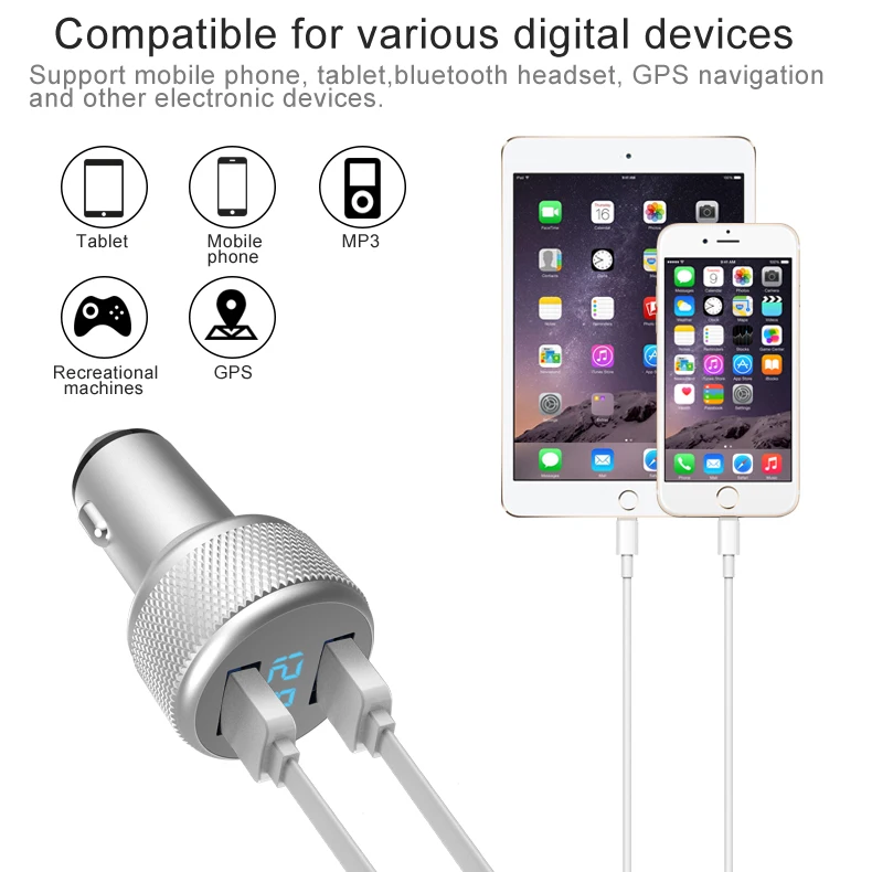 GUSGU Мини Автомобильное зарядное устройство, автомобильное USB Carger для iPhone/samsung/Xiaomi быстрое зарядное устройство 3.1A светодиодный дисплей адаптер двойной автомобильное зарядное устройство