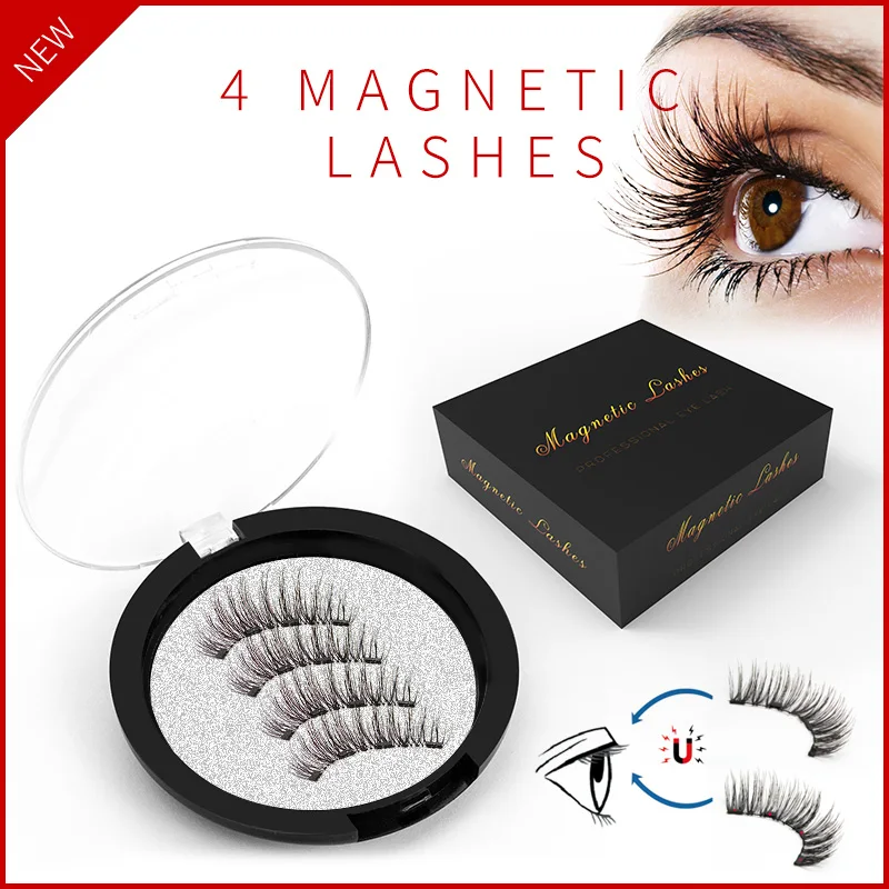 

Shozy 3D handmade 4 magnets eyelashes magnetic lashes natural long false eyelash magnet lash with gift box-52HB-4