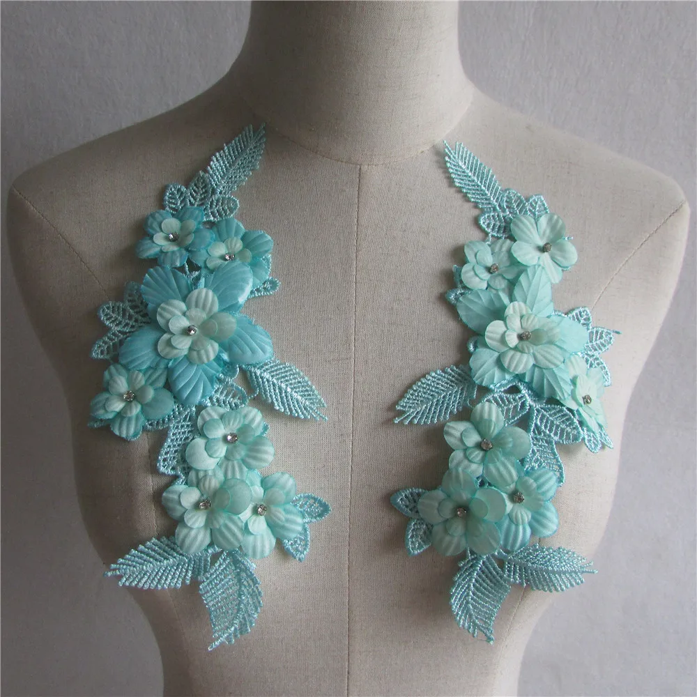 Новый стиль Голубое озеро Цветочная аппликация украшенная жемчугом DIY кружевной