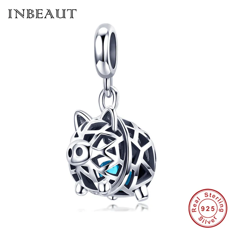 INBEAUT, 925 пробы, серебряные милые бусины-овечки, поросенок, лиса, маленький озорной медведь, собака, талисманы, подходят для браслета Pandora, изготовление ювелирных изделий - Окраска металла: sc1006