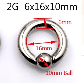 2G 6x16x10mm 1 шт., большие размеры, кольца из нержавеющей стали в плену, кольца для бровей, BCR, трагус, серьги, кольцо для носа, застежка, ниппель, пирсинг, ювелирные изделия - Окраска металла: 2G 6x16x10mm