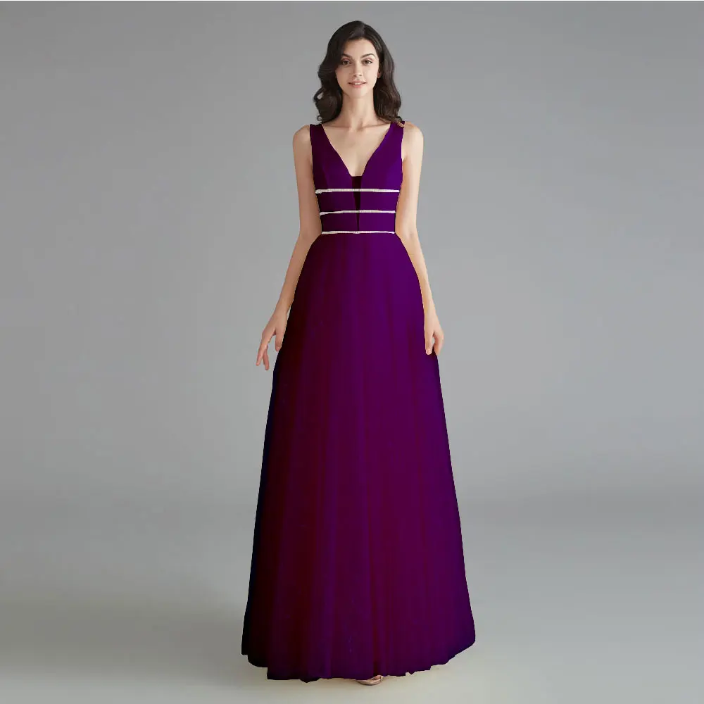 Purple Violet Милые женские вечерние платья Длинное сценическое платье для церемонии Новогоднее торжественное вечернее платье Блестящее платье с глубоким V-образным вырезом - Цвет: Purple Violet