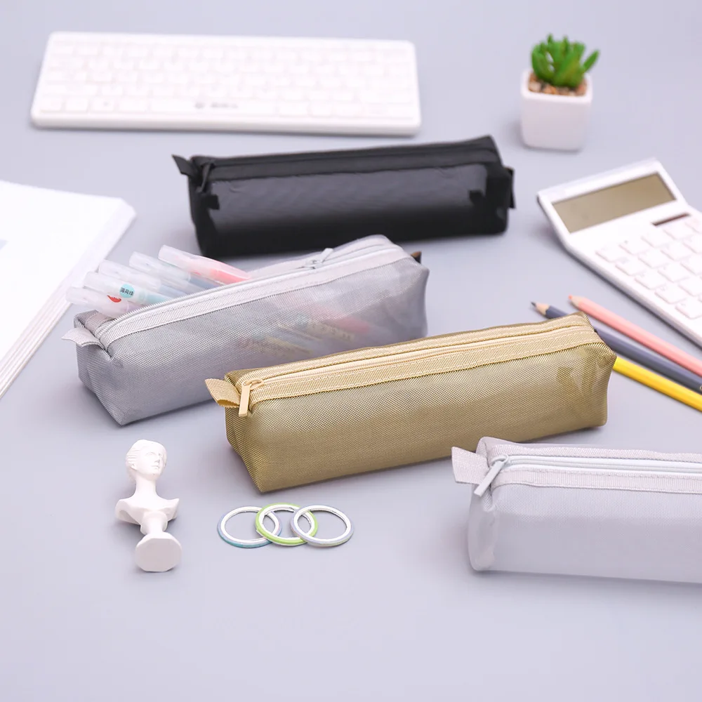 Simple transparent Mesh pencil case Creative big Pencil box Cute Pencil Bag For Kids Gift School Supplies Pencilpouch