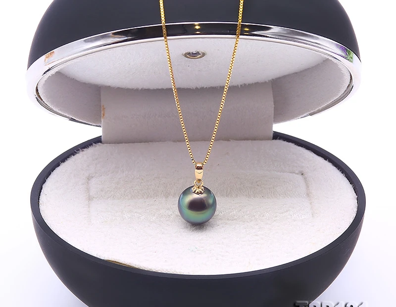 18 К золото 10 0 мм Павлин зеленый Tahitian кулон жемчуг Южное море культивированный