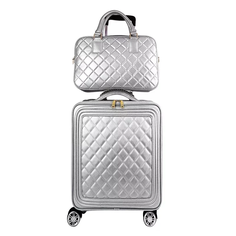 Silver a set Стильный чемодан 24 дюймов чемодан интернат набор коробка тележка чехол Универсальный колеса Женский 20 Корейская версия для женщин - Цвет: Silver a set