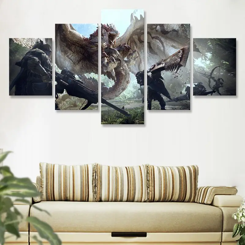 Игроманов костюм Монстер Хантер для Мир Охотник Rathalos дракон Холст Картина 5 шт.