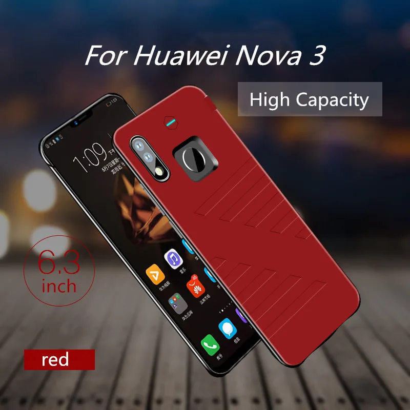 Чехол для внешнего аккумулятора для huawei Nova 3, разблокировка отпечатков пальцев, портативное зарядное устройство для huawei Nova 4, чехол для внешнего аккумулятора - Цвет: Red For Nova 3