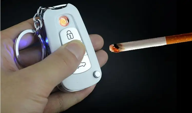 Креативная Usb зарядка Зажигалка электронная сигарета дизайн ключ автомобиля vw модель ветрозащитная Зажигалка Мужская брелок курительная зажигалка