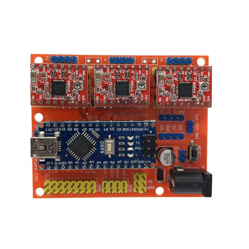 Щит с ЧПУ V4 Плата расширения+ NANO 3,0 с usb для Arduino+ 3 шт. Драйвер шагового двигателя A4988/DRV8825/AT2100 комплект для 3d принтера