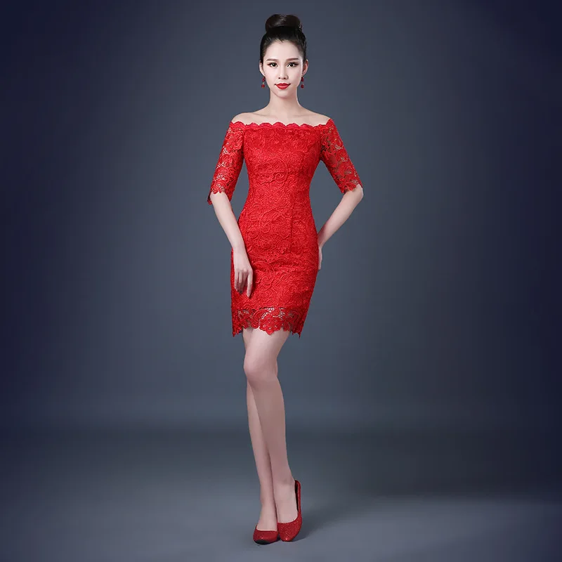 Новинка 2017 модное красное платье Чонсам в китайском стиле для невесты с вырезом