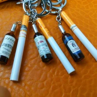 1pc novelty champagne with cigarette keyring men punk red wine bottle key chains on bag car trinket jewelry party friends gift
