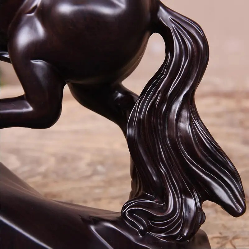 

lucky Nostalgic Home Garden Decor Crafts Vintage wood Horse Figurine Black Steed Miniature For House Office Bar Animal Ornament