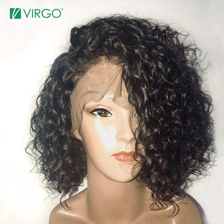 Virgo короткие парики на шнурках 13X4 кудрявые человеческие волосы парик