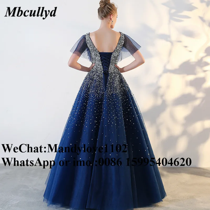 Mbcullyd Королевский синий Quinceanera платья 2019 сексуальное с v-образным вырезом сладкое