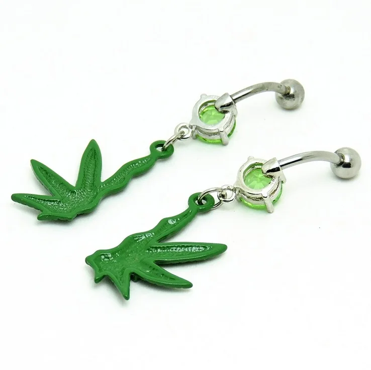 Серьги подвески для пирсинга живота в летнем стиле с зеленым Кленовым листом 2