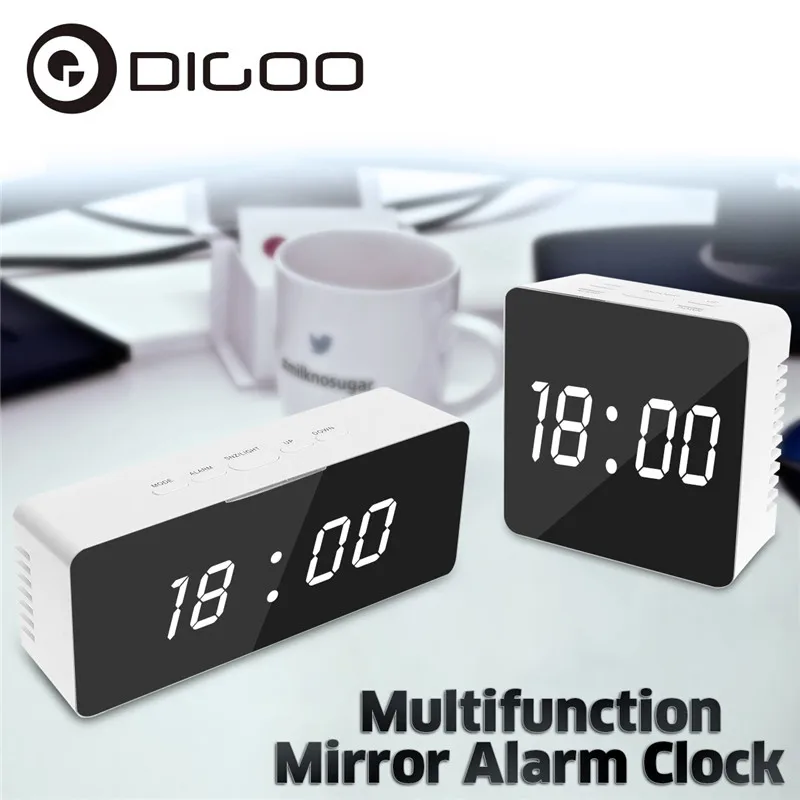 Digoo DG-DM1, беспроводной, USB, зеркало, светодиодный, цифровой термометр, время, температура, ночной режим, огни, черный повтор, будильник