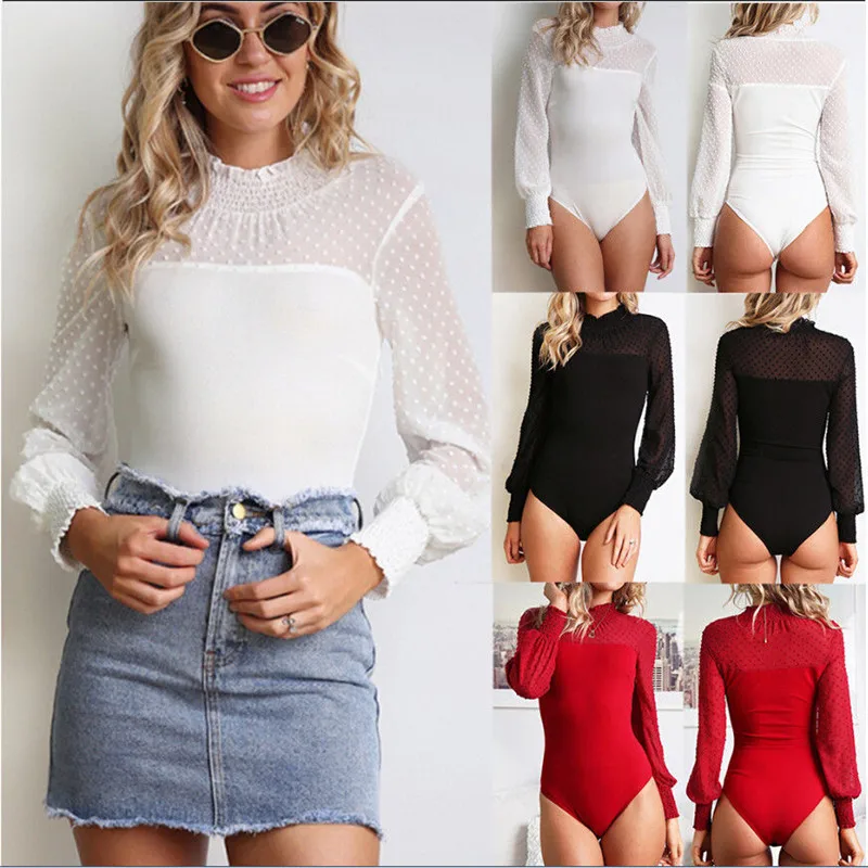 2018 сексуальное осеннее винтажное боди с длинным рукавом стрейчевое трико