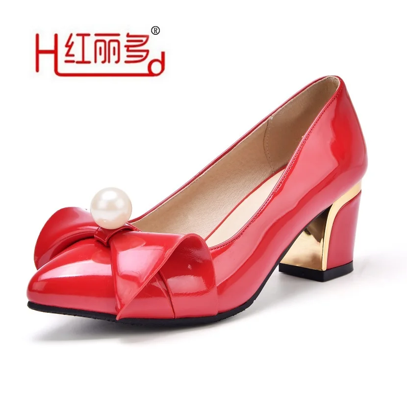 Новые женские красный цветок свадебные высокие на среднем каблуке обувь с острым