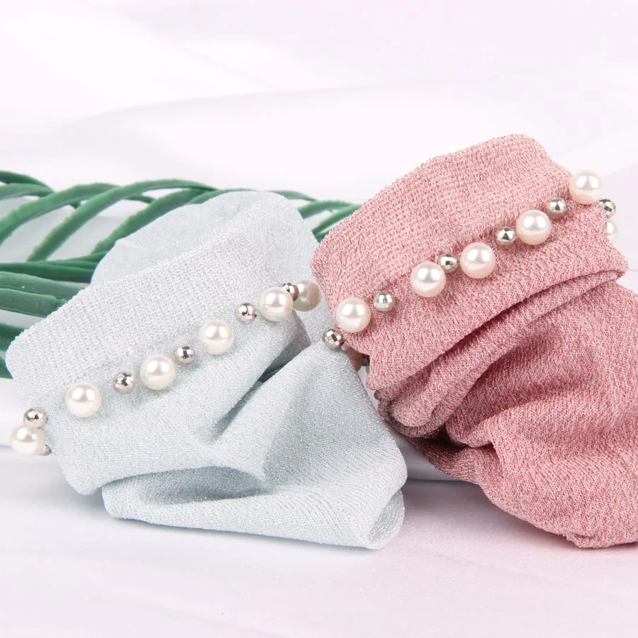 Носки женские винтажные блестящие ручной работы с жемчугом|calcetines mujer|female sockspearl