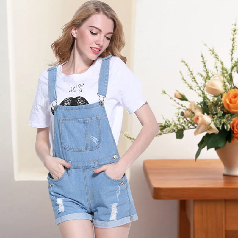 2017 женская одежда сплошной цвет тонкие манжеты потертые джинсовые комбинезоны