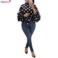 haoohu polka dot plus size womens tops and tunic vintage bow long sleeve sexy shirts autumn casual clothes crop