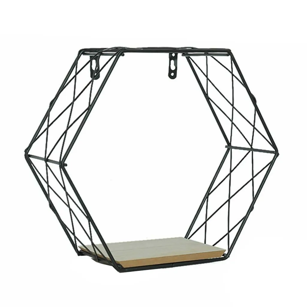 

2021 Fashion hand-welded Iron Hexagonal Grid Wall Shelf Combination Hanging Geometric Figure Decoration Drop shipping #19731