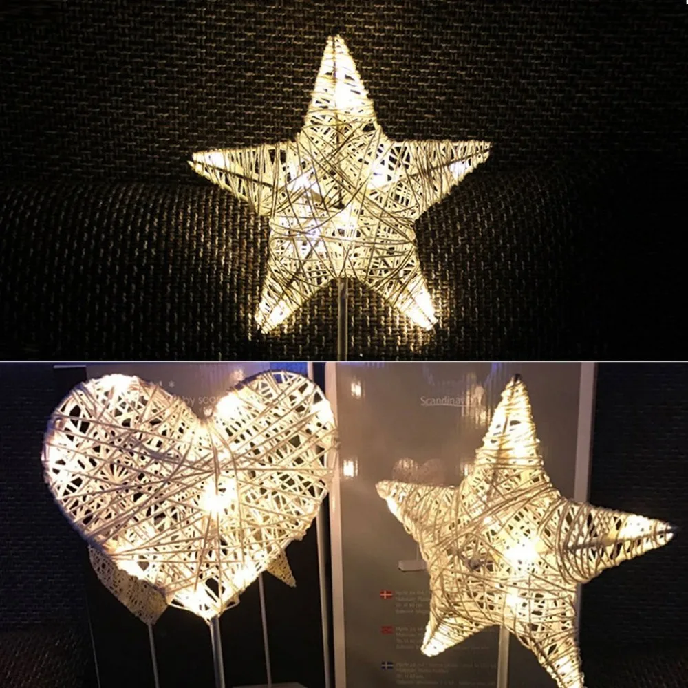 Творческий ротанга Star Light Батарея питание Спальня ночник теплый белый украшение