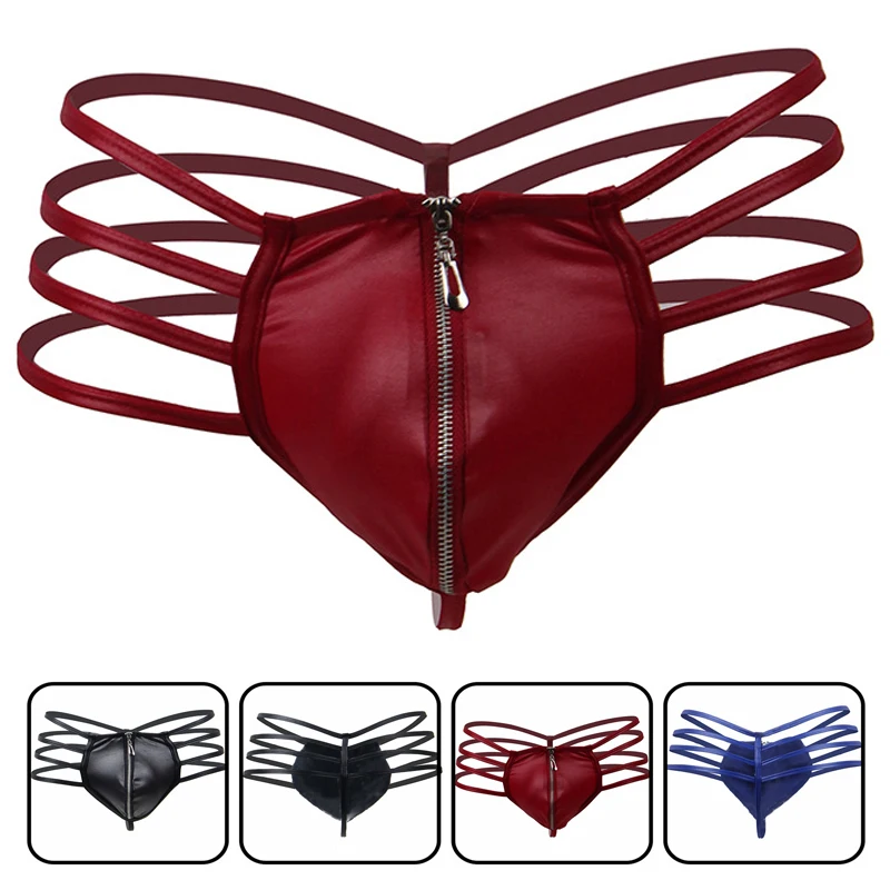 

with Bulge Pouch Cueca Homme jockstrap Sexy Mens Lingerie Sissy Patent Leather G-strings Underwear Gay Mens Strappy Underwear
