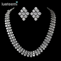 luoteemi new hot sale wedding fine jewelry aaa sets cubic zircon white gold color necklace earrings for fancy women wholesale