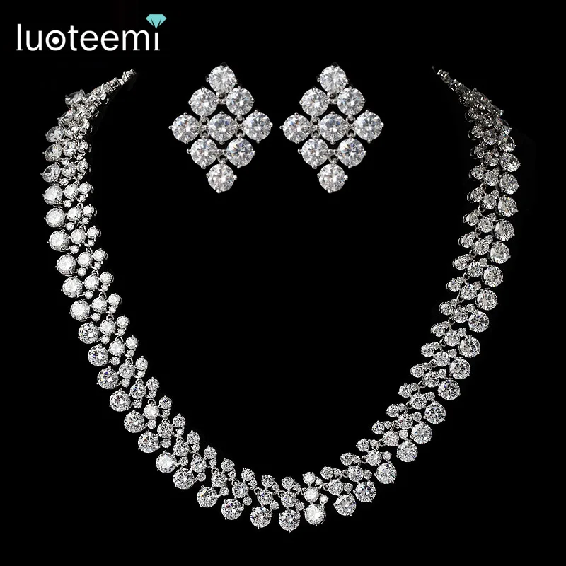 Новинка Лидер продаж свадебные ювелирные изделия LUOTEEMI комплекты ювелирных