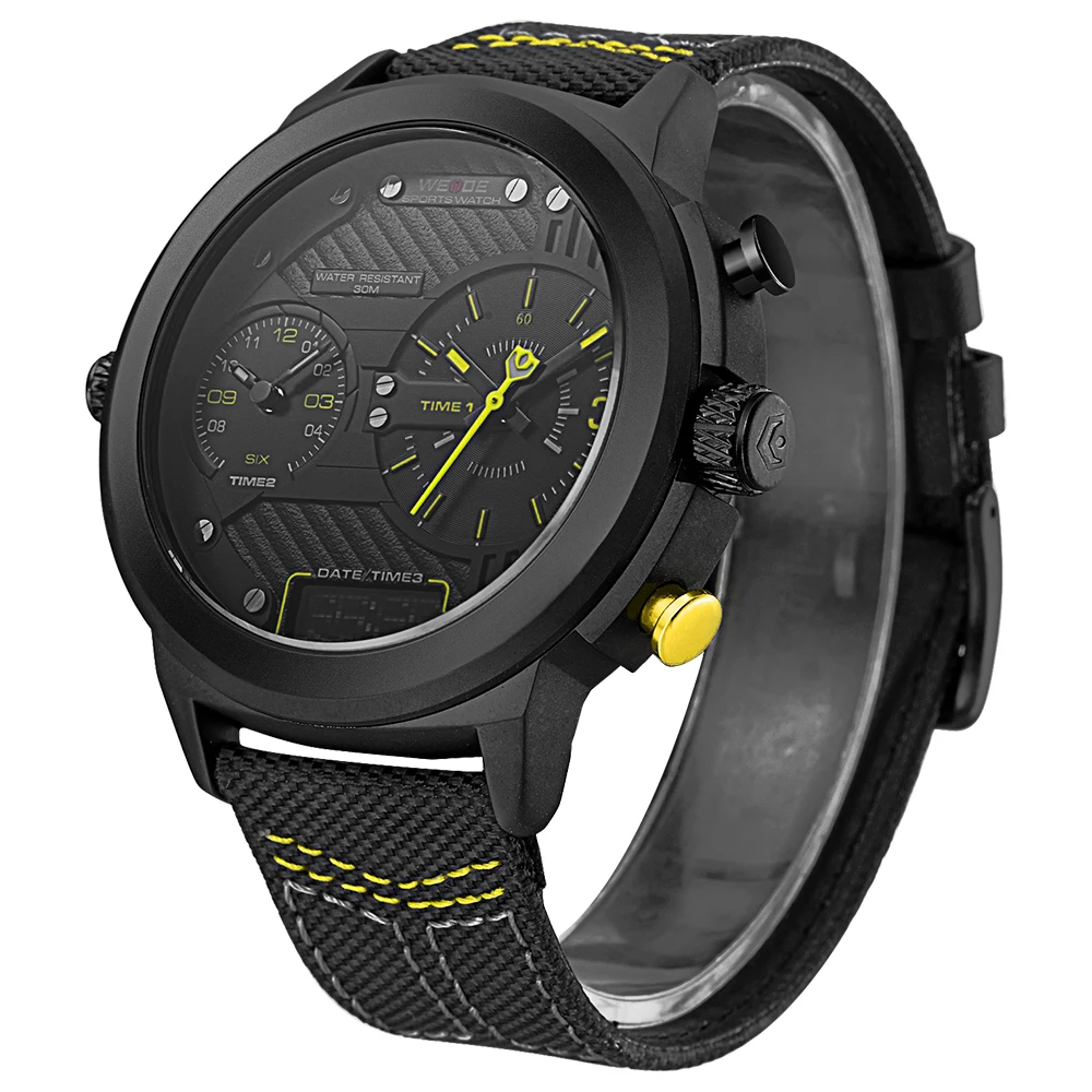 Бренд класса люкс WEIDE Новые часы спортивные цифровые нейлоновые черный круглый