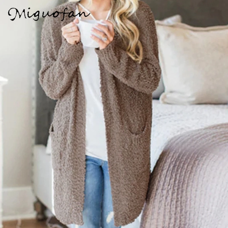 Miguofan Knitted Sweater Long Cardigans Women Pocket Solid Outwear Jumper Coat Plus Size Open Stitch Tops Sweaters 2019 Winter |
