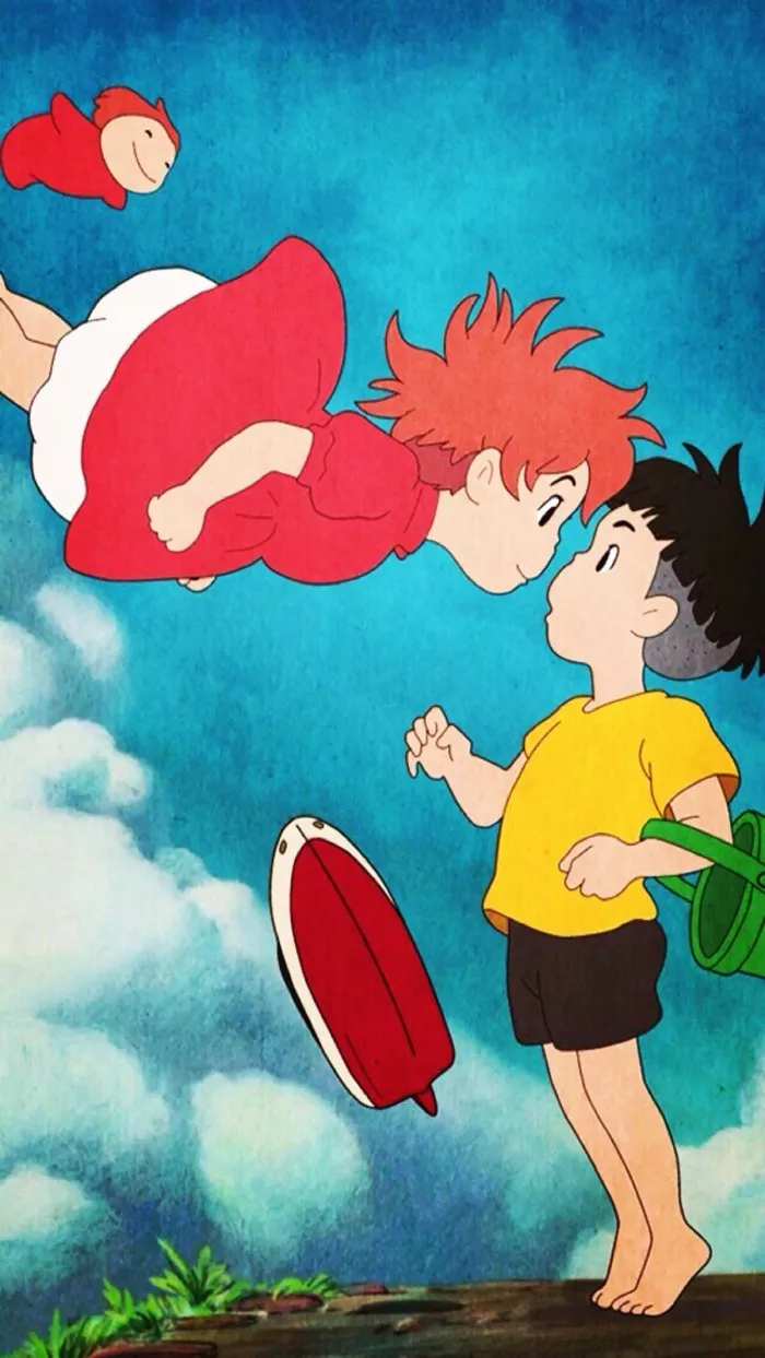 Аниме студия Ghibli Ponyo на скале Золотая рыбка зонтик Тройной складной Мультфильм ветрозащитный складной зонт от дождя и солнца
