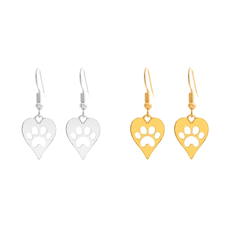Silver Gold Heart-shaped Paws Print Pendant Charms Jewelry Dog Cat Pet Earring For Women Best Special Gift Girls | Украшения и