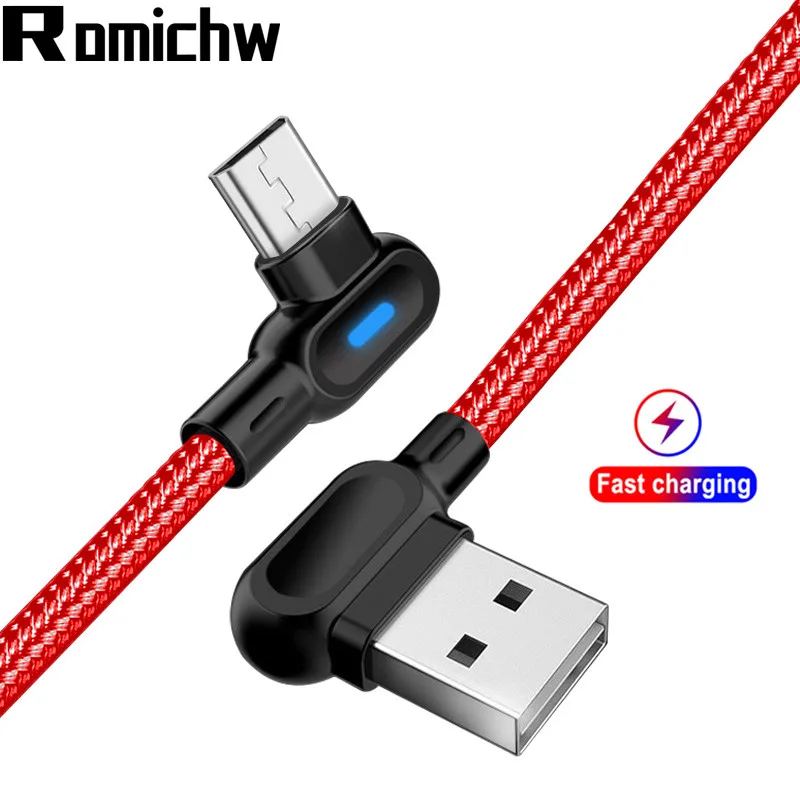 Кабель Micro USB ROMICHW 2.1A 90 градусов кабель для быстрой зарядки samsung galaxy S4 S5 edge Note4 Xiaomi