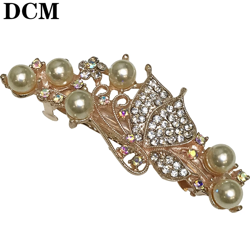 Dcm 9 см Color Crystal заколки серый жемчуг Винтаж сплав золота Бабочка Волосы Когти Для