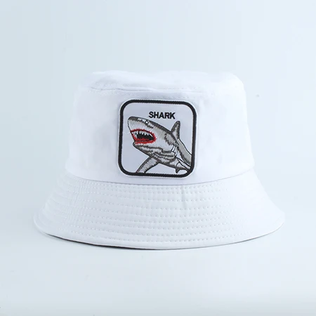 shark white Новая модная Панама мужская шляпа-Панама женская летняя Рыбацкая шляпа с вышивкой в виде животного хип-хоп кепка Bob Hat chapeau - Цвет: shark white