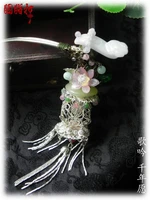 jadite silver plated flower basket chinese jade ruyi tassel hair stick hanfu accessory wedding jewelry