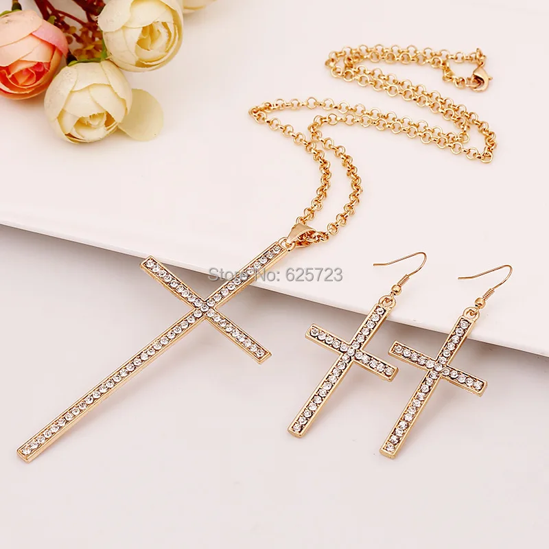 Free shipping the new promotion high-end crystal set belief jewelry fashion necklace cross sweater chain wholesale RC7074 | Украшения и