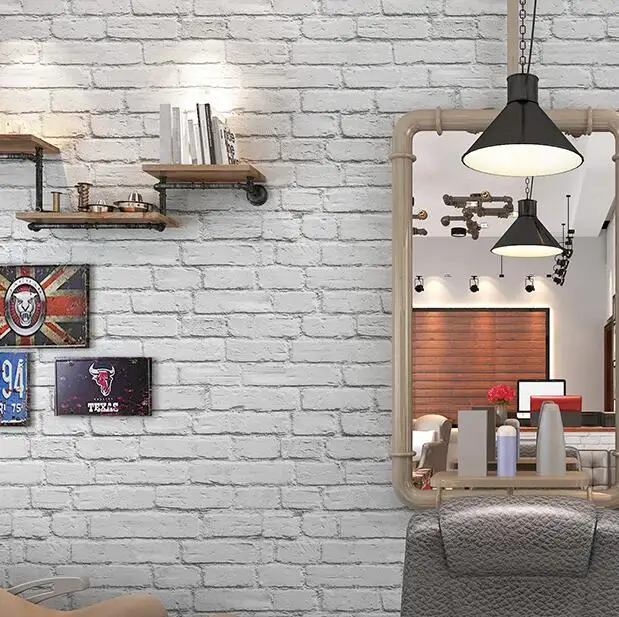 Водостойкие обои с эффектом белого кирпича 3D стена рулон Papar современный