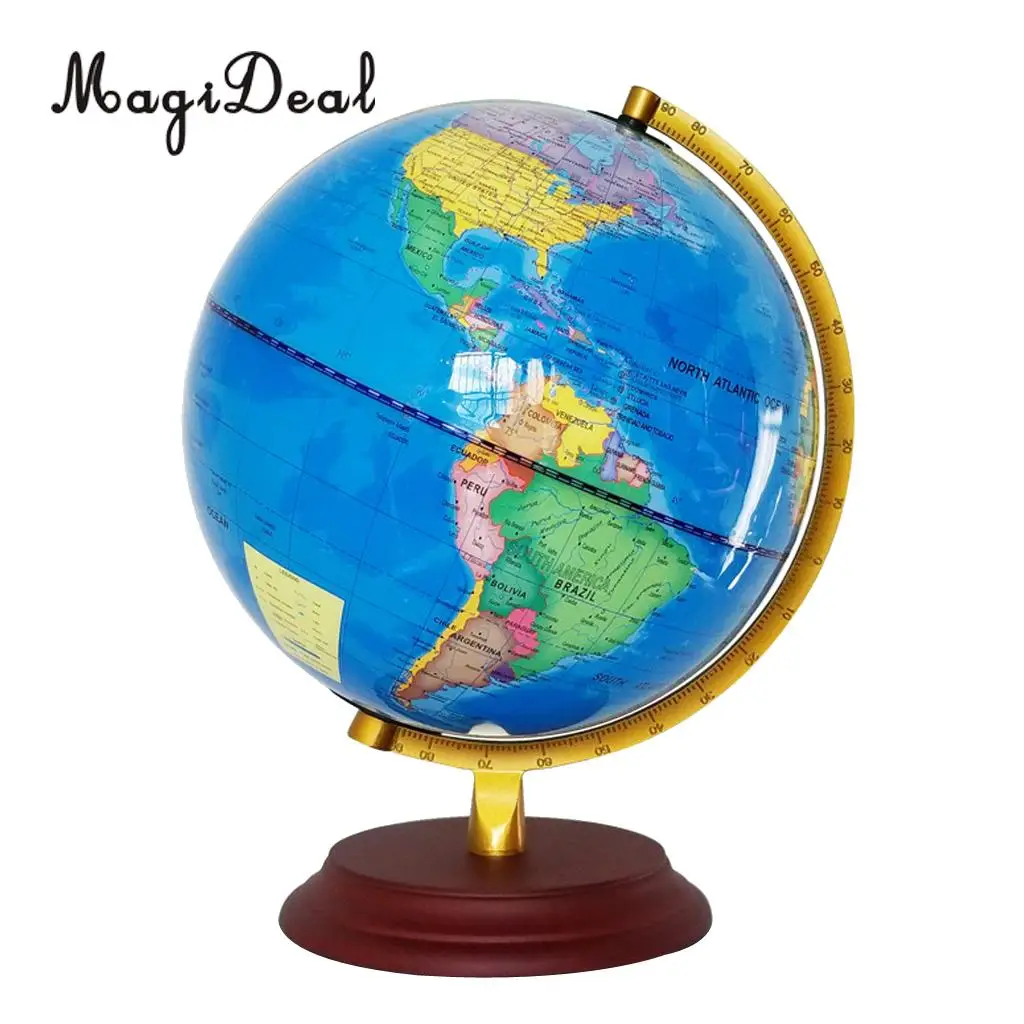 

Подставка MagiDeal, 23 см, деревянная, металлическая, с подсветкой, географическая карта мира, Декор для дома, школы, офиса, синий