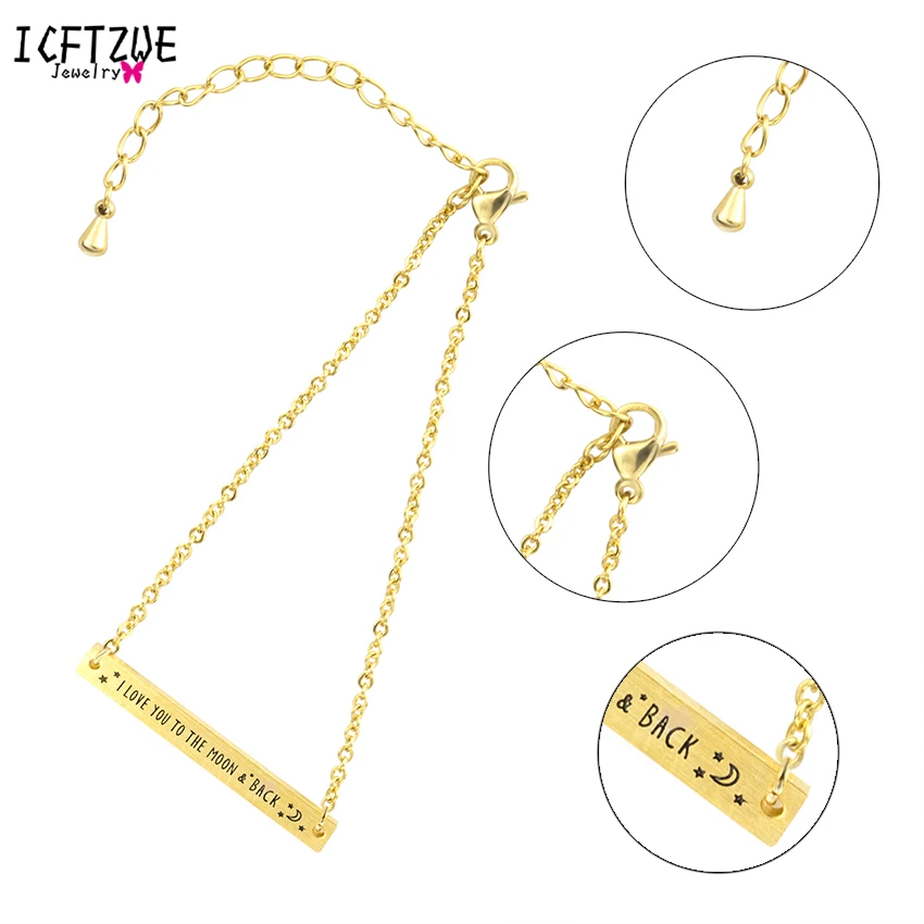 ICFTZWE золотой цвет Pulseiras I Love You To The Moon & Back Bar браслет Pulseira ювелирные изделия для тела
