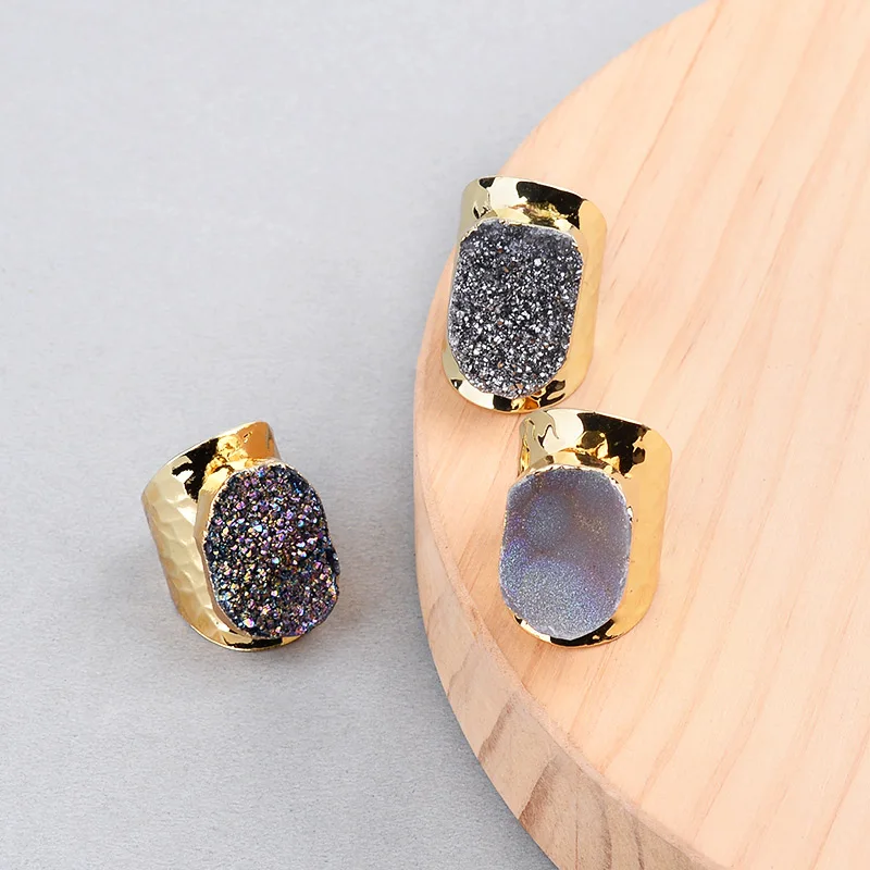 Boho кольца с натуральным камнем для женщин, Трендовое белое розовое серое синее грушевое кварцевое Золотое кольцо, медное кольцо для женщин, ювелирные изделия для вечеринок RI06