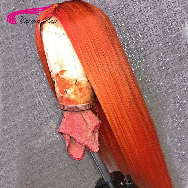 Carina, перуанские волосы Remy, прямые, человеческие волосы, парики 13*3, оранжевые, с волосами младенца, натуральные волосы, Отбеленный узел