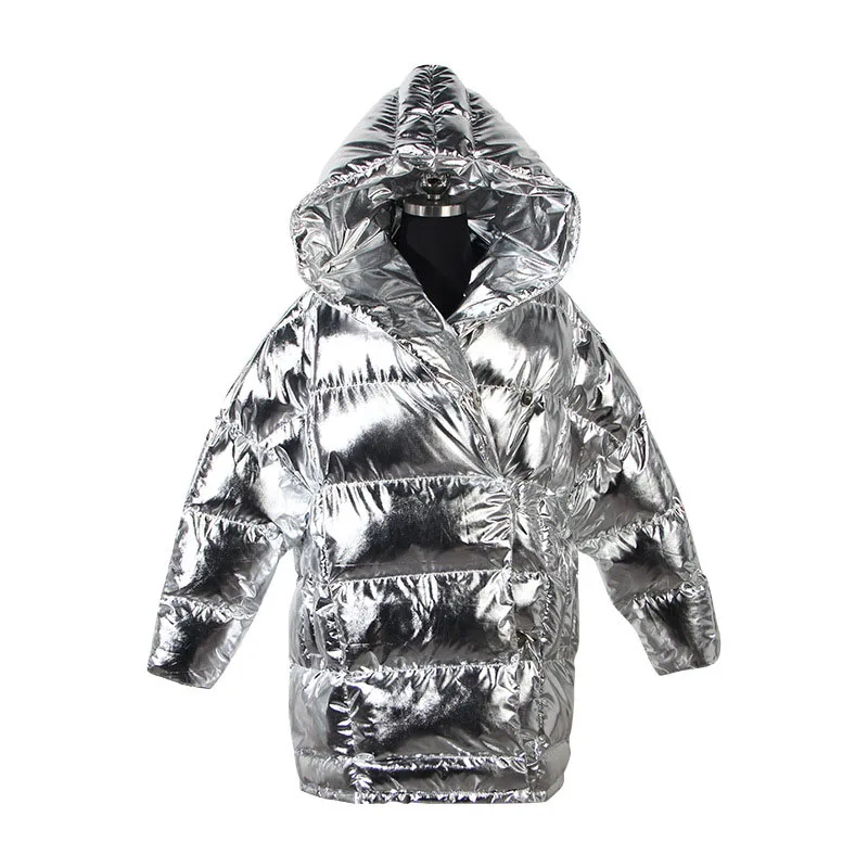 Серебристый GBYXTY cazadoras mujer invierno зимняя женская толстая куртка с капюшоном металлического цвета серебряного цвета с подкладкой, пальто для женщин, куртка-пуховик ZA1110 - Цвет: Серебристый