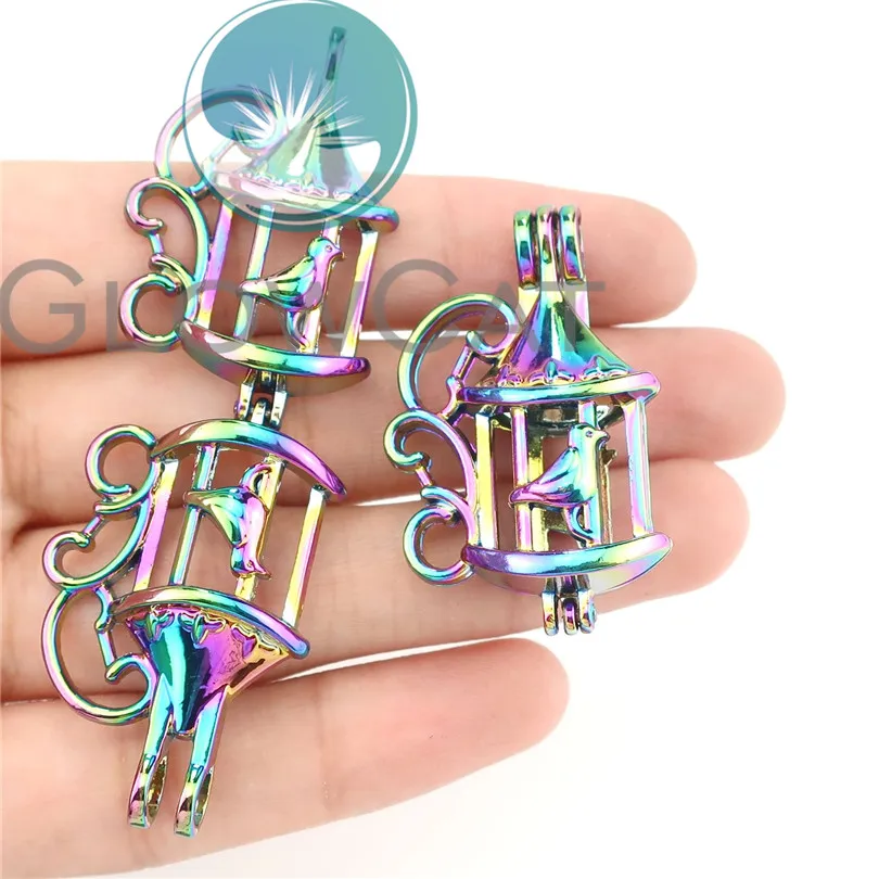 R-C687 Rainbow Colors Bird Cage Beads Pendant Perfume Diffuser Aromatherapy Pearl Locket Necklace | Украшения и аксессуары